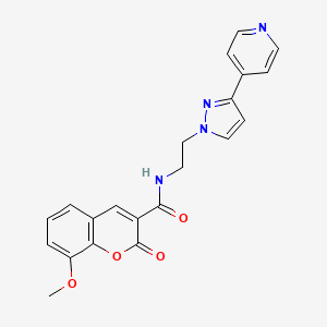 8-methoxy-2-oxo-N-(2-(3-(pyridin-4-yl)-1H-pyrazol-1-yl)ethyl)-2H-chromene-3-carboxamide - 1448075-65-7