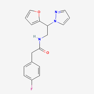 2-(4-fluorophenyl)-N-(2-(furan-2-yl)-2-(1H-pyrazol-1-yl)ethyl)acetamide - 2034593-13-8