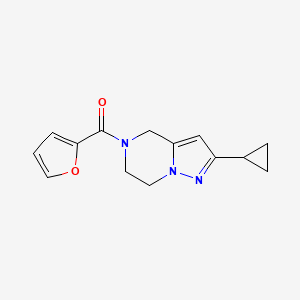 2-cyclopropyl-5-(furan-2-carbonyl)-4H,5H,6H,7H-pyrazolo[1,5-a]pyrazine - 2034379-81-0