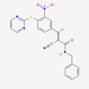 (2E)-N-benzyl-2-cyano-3-[3-nitro-4-(pyrimidin-2-ylsulfanyl)phenyl]prop-2-enamide - 561294-90-4
