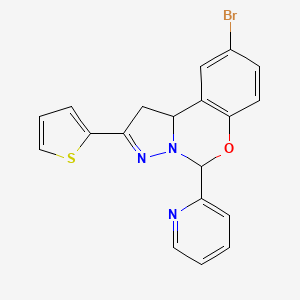 9-bromo-5-(pyridin-2-yl)-2-(thiophen-2-yl)-5,10b-dihydro-1H-benzo[e]pyrazolo[1,5-c][1,3]oxazine - 899973-89-8