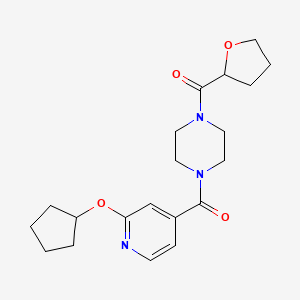 1-[2-(cyclopentyloxy)pyridine-4-carbonyl]-4-(oxolane-2-carbonyl)piperazine - 2034392-89-5