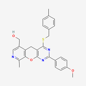 [5-(4-methoxyphenyl)-14-methyl-7-[(4-methylphenyl)methylsulfanyl]-2-oxa-4,6,13-triazatricyclo[8.4.0.03,8]tetradeca-1(10),3(8),4,6,11,13-hexaen-11-yl]methanol - 892414-79-8