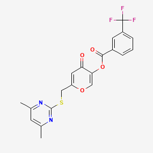 6-(((4,6-dimethylpyrimidin-2-yl)thio)methyl)-4-oxo-4H-pyran-3-yl 3-(trifluoromethyl)benzoate - 877636-65-2