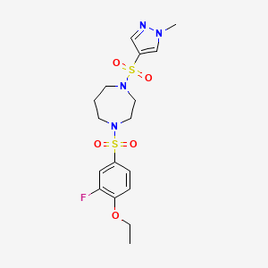 1-((4-ethoxy-3-fluorophenyl)sulfonyl)-4-((1-methyl-1H-pyrazol-4-yl)sulfonyl)-1,4-diazepane - 2034245-32-2