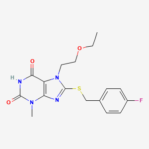 7-(2-ethoxyethyl)-8-((4-fluorobenzyl)thio)-3-methyl-1H-purine-2,6(3H,7H)-dione - 442864-69-9