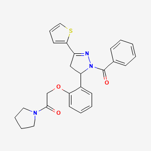 2-(2-(1-benzoyl-3-(thiophen-2-yl)-4,5-dihydro-1H-pyrazol-5-yl)phenoxy)-1-(pyrrolidin-1-yl)ethanone - 871318-94-4
