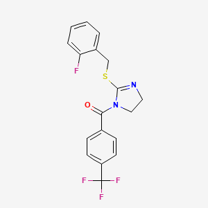 2-{[(2-fluorophenyl)methyl]sulfanyl}-1-[4-(trifluoromethyl)benzoyl]-4,5-dihydro-1H-imidazole - 851807-08-4