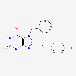 7-benzyl-8-((4-fluorobenzyl)thio)-3-methyl-1H-purine-2,6(3H,7H)-dione - 377053-91-3