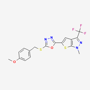 5-{5-[(4-methoxybenzyl)sulfanyl]-1,3,4-oxadiazol-2-yl}-1-methyl-3-(trifluoromethyl)-1H-thieno[2,3-c]pyrazole - 478080-22-7
