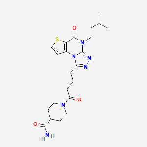 1-{4-[8-(3-Methylbutyl)-7-oxo-5-thia-1,8,10,11-tetraazatricyclo[7.3.0.0^{2,6}]dodeca-2(6),3,9,11-tetraen-12-yl]butanoyl}piperidine-4-carboxamide - 2097859-79-3