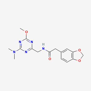 2-(2H-1,3-benzodioxol-5-yl)-N-{[4-(dimethylamino)-6-methoxy-1,3,5-triazin-2-yl]methyl}acetamide - 2034276-78-1