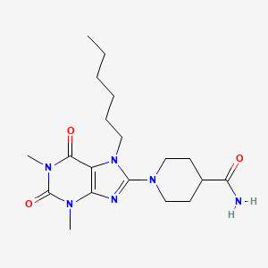 1-(7-HEXYL-1,3-DIMETHYL-2,6-DIOXO-2,3,6,7-TETRAHYDRO-1H-PURIN-8-YL)-4-PIPERIDINECARBOXAMIDE - 