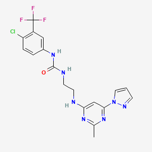 1-(4-chloro-3-(trifluoromethyl)phenyl)-3-(2-((2-methyl-6-(1H-pyrazol-1-yl)pyrimidin-4-yl)amino)ethyl)urea - 1171951-17-9
