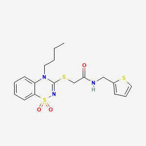 2-((4-butyl-1,1-dioxido-4H-benzo[e][1,2,4]thiadiazin-3-yl)thio)-N-(thiophen-2-ylmethyl)acetamide - 933025-61-7