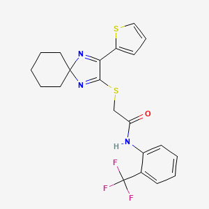 2-((3-(thiophen-2-yl)-1,4-diazaspiro[4.5]deca-1,3-dien-2-yl)thio)-N-(2-(trifluoromethyl)phenyl)acetamide - 1223777-48-7