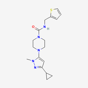 4-(3-cyclopropyl-1-methyl-1H-pyrazol-5-yl)-N-(thiophen-2-ylmethyl)piperazine-1-carboxamide - 2034582-85-7
