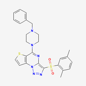7-(4-benzylpiperazin-1-yl)-10-(2,5-dimethylphenyl)sulfonyl-5-thia-1,8,11,12-tetrazatricyclo[7.3.0.02,6]dodeca-2(6),3,7,9,11-pentaene - 931710-09-7