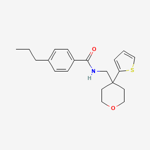 4-propyl-N-{[4-(thiophen-2-yl)oxan-4-yl]methyl}benzamide - 1203052-47-4