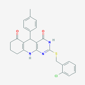2-[(2-chlorobenzyl)sulfanyl]-5-(4-methylphenyl)-5,8,9,10-tetrahydropyrimido[4,5-b]quinoline-4,6(3H,7H)-dione - 537043-92-8