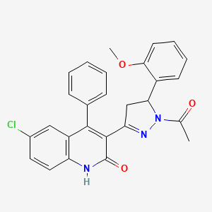 3-(1-acetyl-5-(2-methoxyphenyl)-4,5-dihydro-1H-pyrazol-3-yl)-6-chloro-4-phenylquinolin-2(1H)-one - 312586-95-1