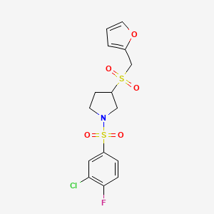 1-((3-Chloro-4-fluorophenyl)sulfonyl)-3-((furan-2-ylmethyl)sulfonyl)pyrrolidine - 1798488-13-7