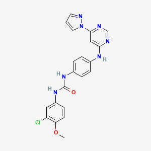 1-(4-((6-(1H-pyrazol-1-yl)pyrimidin-4-yl)amino)phenyl)-3-(3-chloro-4-methoxyphenyl)urea - 1170495-83-6