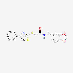 N-(benzo[d][1,3]dioxol-5-ylmethyl)-2-((4-phenylthiazol-2-yl)thio)acetamide - 727689-61-4