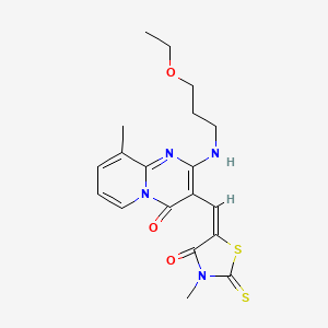 2-[(3-ethoxypropyl)amino]-9-methyl-3-[(E)-(3-methyl-4-oxo-2-thioxo-1,3-thiazolidin-5-ylidene)methyl]-4H-pyrido[1,2-a]pyrimidin-4-one - 617696-68-1