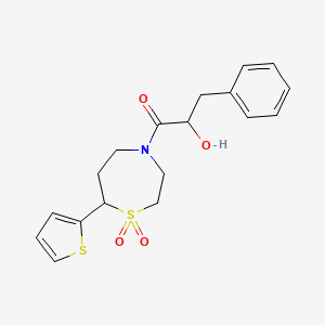 1-(1,1-Dioxido-7-(thiophen-2-yl)-1,4-thiazepan-4-yl)-2-hydroxy-3-phenylpropan-1-one - 2034382-14-2