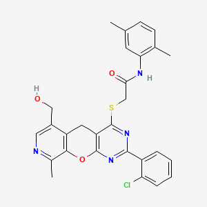 2-[[5-(2-chlorophenyl)-11-(hydroxymethyl)-14-methyl-2-oxa-4,6,13-triazatricyclo[8.4.0.03,8]tetradeca-1(10),3(8),4,6,11,13-hexaen-7-yl]sulfanyl]-N-(2,5-dimethylphenyl)acetamide - 892382-69-3