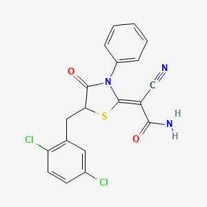 (Z)-2-cyano-2-(5-(2,5-dichlorobenzyl)-4-oxo-3-phenylthiazolidin-2-ylidene)acetamide - 797764-64-8