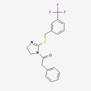 2-phenyl-1-(2-((3-(trifluoromethyl)benzyl)thio)-4,5-dihydro-1H-imidazol-1-yl)ethanone - 851805-78-2