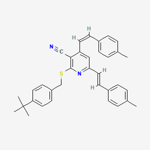 2-{[4-(Tert-butyl)benzyl]sulfanyl}-4,6-bis(4-methylstyryl)nicotinonitrile - 303985-43-5