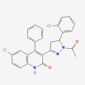 3-(1-acetyl-5-(2-chlorophenyl)-4,5-dihydro-1H-pyrazol-3-yl)-6-chloro-4-phenylquinolin-2(1H)-one - 313398-80-0