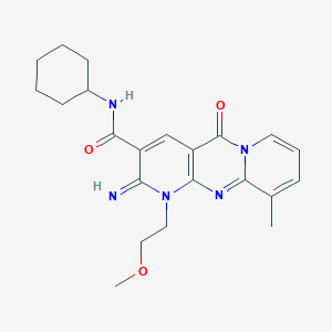N-cyclohexyl-6-imino-7-(2-methoxyethyl)-11-methyl-2-oxo-1,7,9-triazatricyclo[8.4.0.03,8]tetradeca-3(8),4,9,11,13-pentaene-5-carboxamide - 510762-53-5