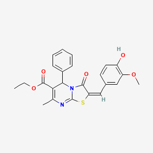 (E)-ethyl 2-(4-hydroxy-3-methoxybenzylidene)-7-methyl-3-oxo-5-phenyl-3,5-dihydro-2H-thiazolo[3,2-a]pyrimidine-6-carboxylate - 327055-10-7