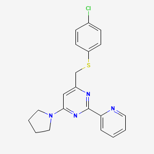 4-(((4-Chlorophenyl)sulfanyl)methyl)-2-(2-pyridinyl)-6-(1-pyrrolidinyl)pyrimidine - 477866-89-0