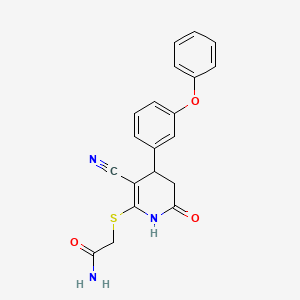2-((3-Cyano-6-oxo-4-(3-phenoxyphenyl)-1,4,5,6-tetrahydropyridin-2-yl)thio)acetamide - 332051-36-2