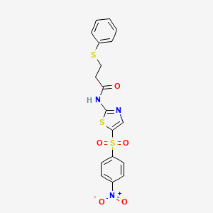 N-(5-((4-nitrophenyl)sulfonyl)thiazol-2-yl)-3-(phenylthio)propanamide - 361167-20-6
