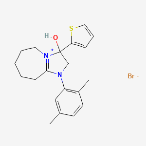 1-(2,5-dimethylphenyl)-3-hydroxy-3-(thiophen-2-yl)-3,5,6,7,8,9-hexahydro-2H-imidazo[1,2-a]azepin-1-ium bromide - 1107591-25-2