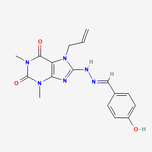 (E)-7-allyl-8-(2-(4-hydroxybenzylidene)hydrazinyl)-1,3-dimethyl-1H-purine-2,6(3H,7H)-dione - 378202-43-8