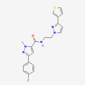 3-(4-fluorophenyl)-1-methyl-N-(2-(3-(thiophen-3-yl)-1H-pyrazol-1-yl)ethyl)-1H-pyrazole-5-carboxamide - 2034259-97-5