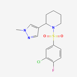 1-((3-chloro-4-fluorophenyl)sulfonyl)-2-(1-methyl-1H-pyrazol-4-yl)piperidine - 2034304-44-2