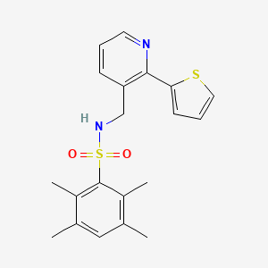 2,3,5,6-tetramethyl-N-((2-(thiophen-2-yl)pyridin-3-yl)methyl)benzenesulfonamide - 2034577-76-7