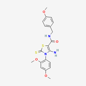 4-amino-3-(2,4-dimethoxyphenyl)-N-[(4-methoxyphenyl)methyl]-2-sulfanylidene-2,3-dihydro-1,3-thiazole-5-carboxamide - 946356-00-9