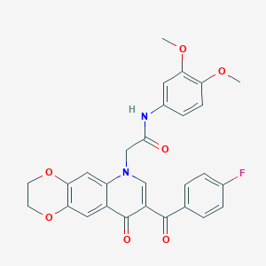 N-(3,4-dimethoxyphenyl)-2-[8-(4-fluorobenzoyl)-9-oxo-2H,3H,6H,9H-[1,4]dioxino[2,3-g]quinolin-6-yl]acetamide - 866864-64-4