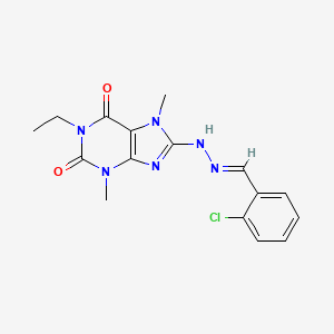 (E)-8-(2-(2-chlorobenzylidene)hydrazinyl)-1-ethyl-3,7-dimethyl-1H-purine-2,6(3H,7H)-dione - 1203446-10-9