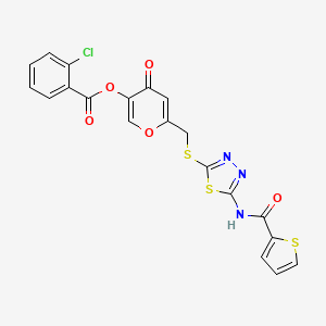 4-oxo-6-(((5-(thiophene-2-carboxamido)-1,3,4-thiadiazol-2-yl)thio)methyl)-4H-pyran-3-yl 2-chlorobenzoate - 877642-93-8