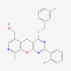 [5-(2-fluorophenyl)-14-methyl-7-[(3-methylphenyl)methylsulfanyl]-2-oxa-4,6,13-triazatricyclo[8.4.0.03,8]tetradeca-1(10),3(8),4,6,11,13-hexaen-11-yl]methanol - 892415-05-3